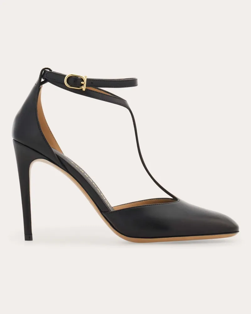 Ferragamo Damen Pump mit T-Riemen Schwarz Größe Schwarz