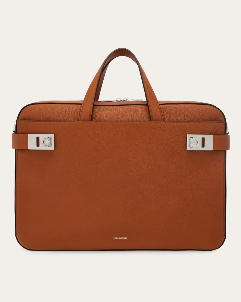 Ferragamo Herren Aktentasche mit Gancini-Schnallen (M) Beige Braun