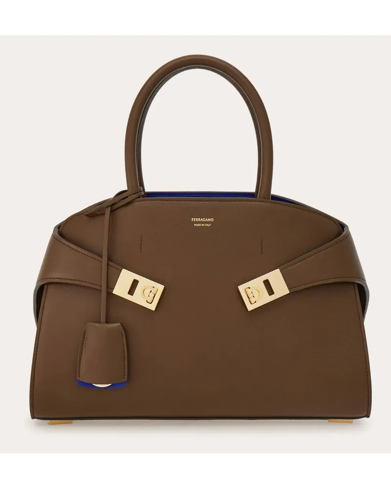 Ferragamo Damen Zweifarbige Handtasche Hug (M) Braun Braun