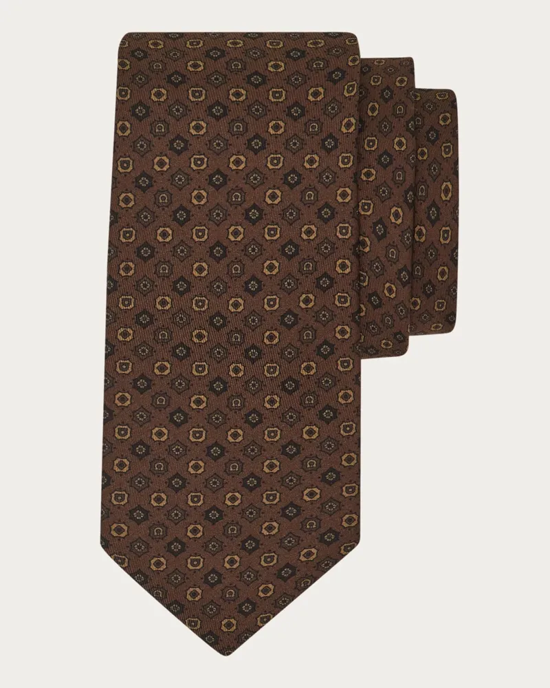 Ferragamo Herren Seidenkrawatte mit Mikroprint Braun Braun
