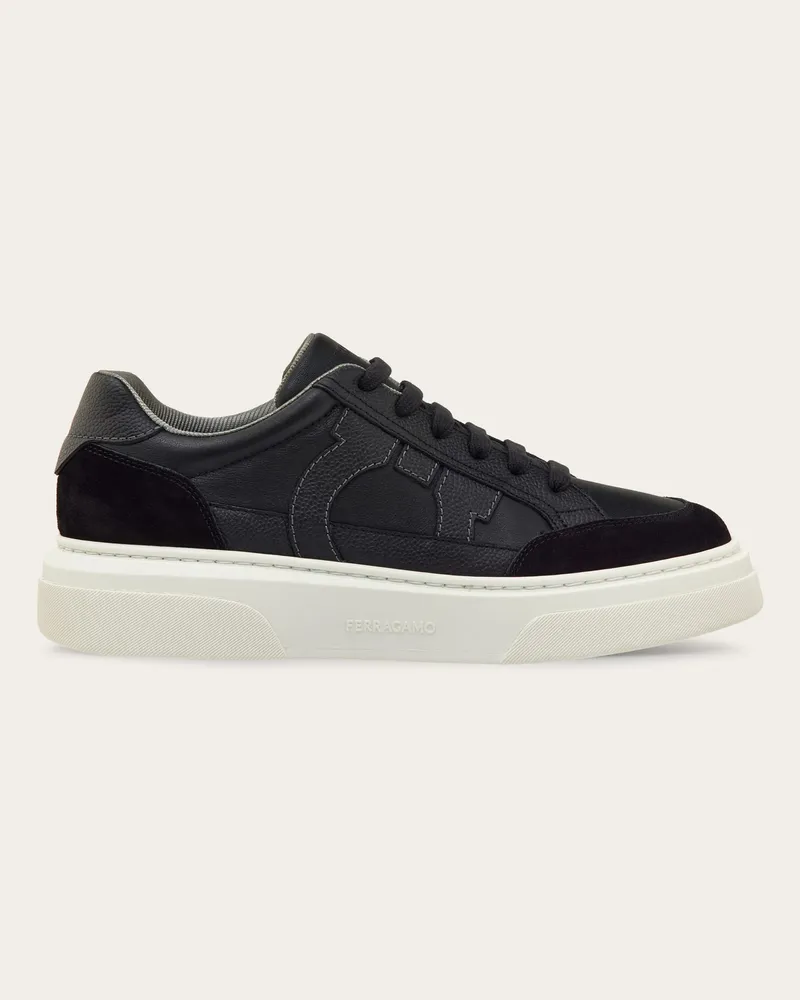 Ferragamo Herren Low-Top-Sneaker mit Gancini-Motiv Schwarz Größe Schwarz