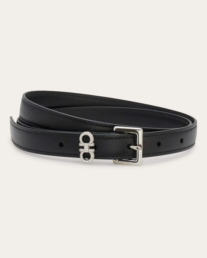 Ferragamo Damen Fester Gürtel mit Kristallen Schwarz Schwarz