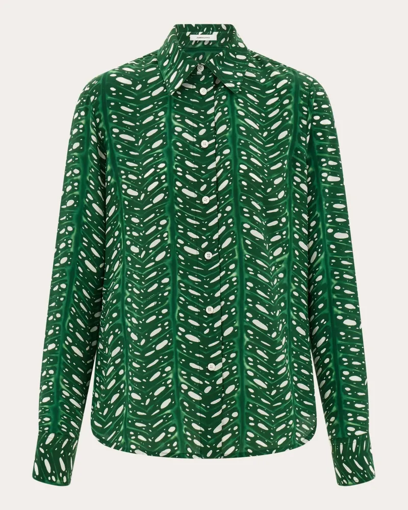 Ferragamo Damen Bluse mit Palmen-Print Grün Grün