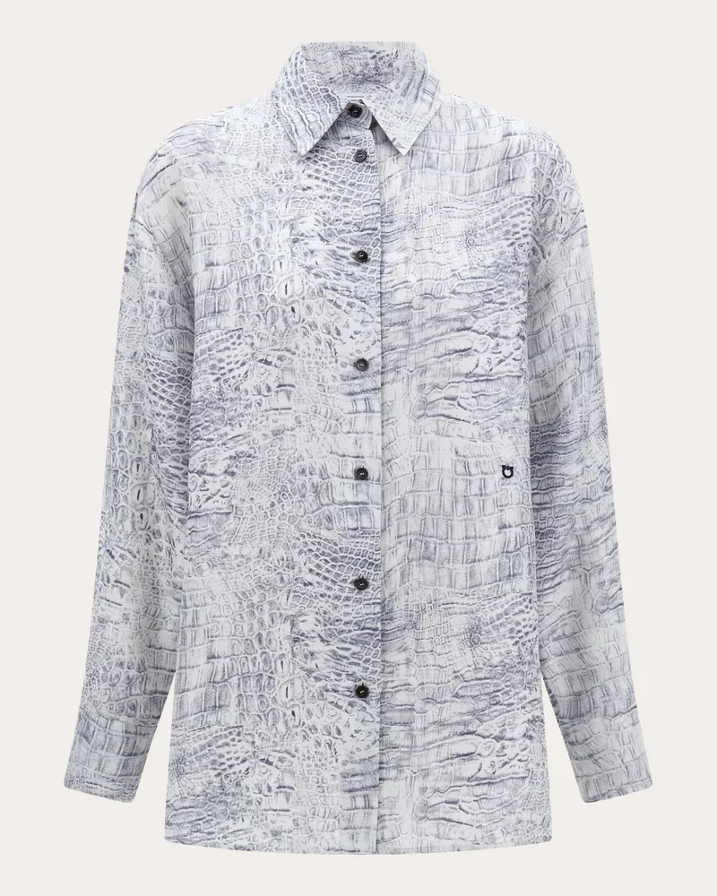 Ferragamo Damen Bluse aus Crêpe Georgette mit Orchid-Print Grau Grau