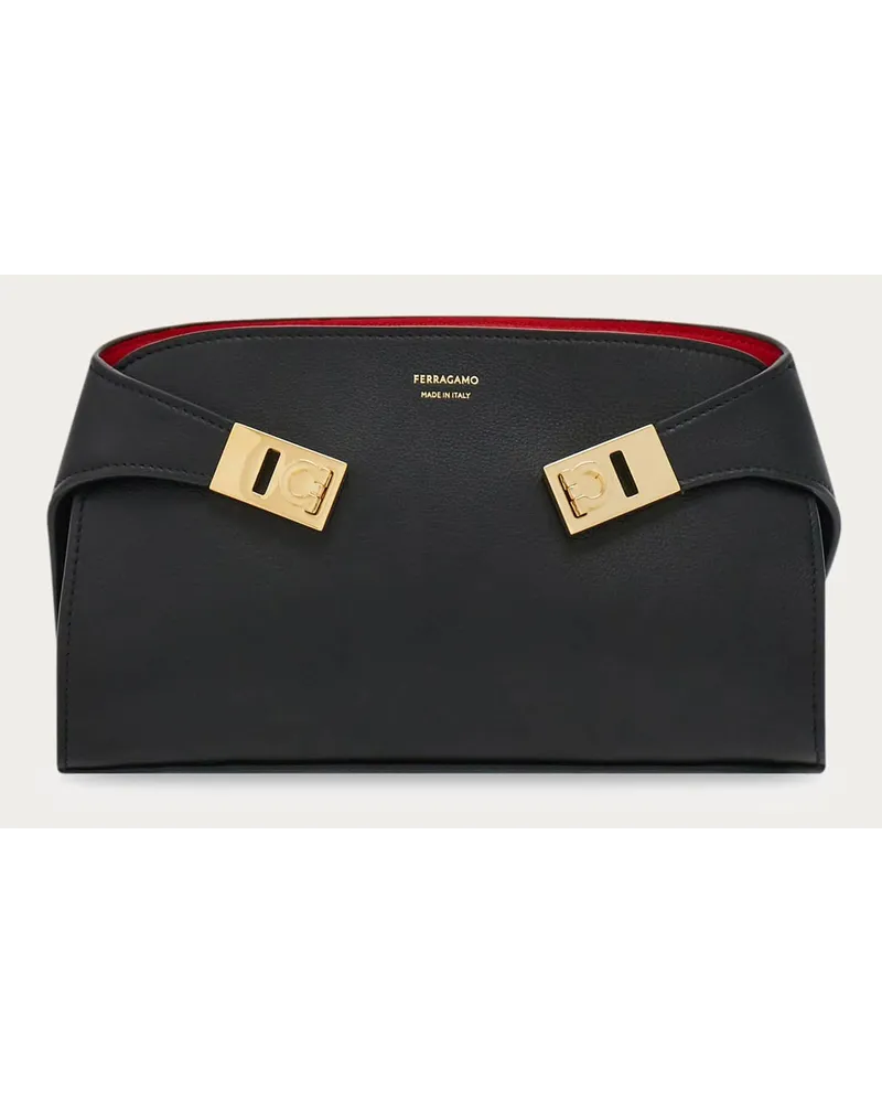 Ferragamo Damen Hug Mini-Bicolor-Umhängetasche Schwarz Schwarz