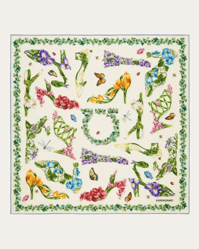 Ferragamo Damen Seidenhalstuch mit Eden-Shoes-Print Blau Blau