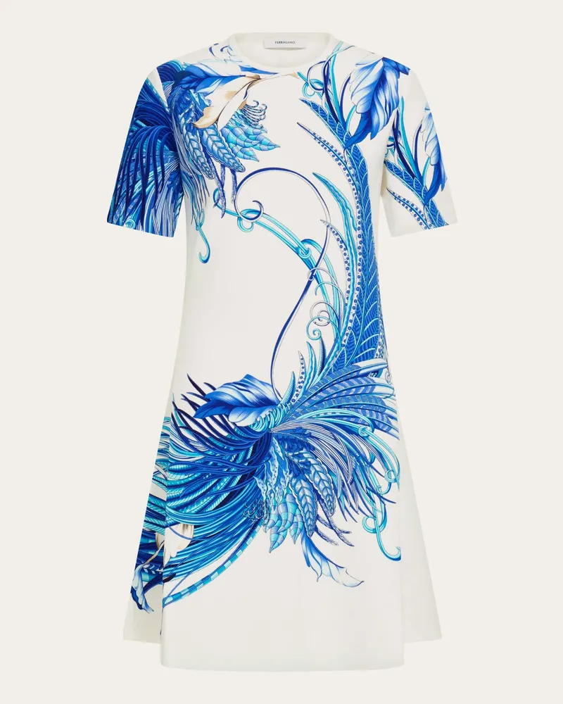 Ferragamo Damen Kleid mit Feder-Print Blau Blau