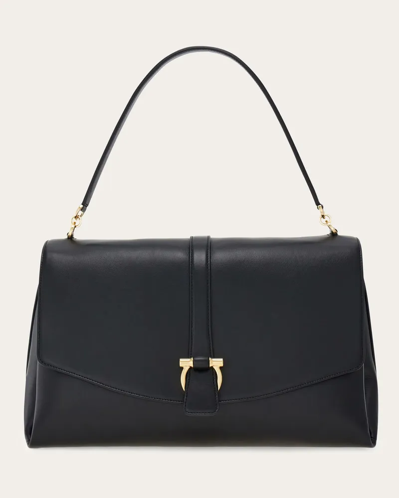Ferragamo Damen Handtasche mit Klappe (L) Schwarz Schwarz