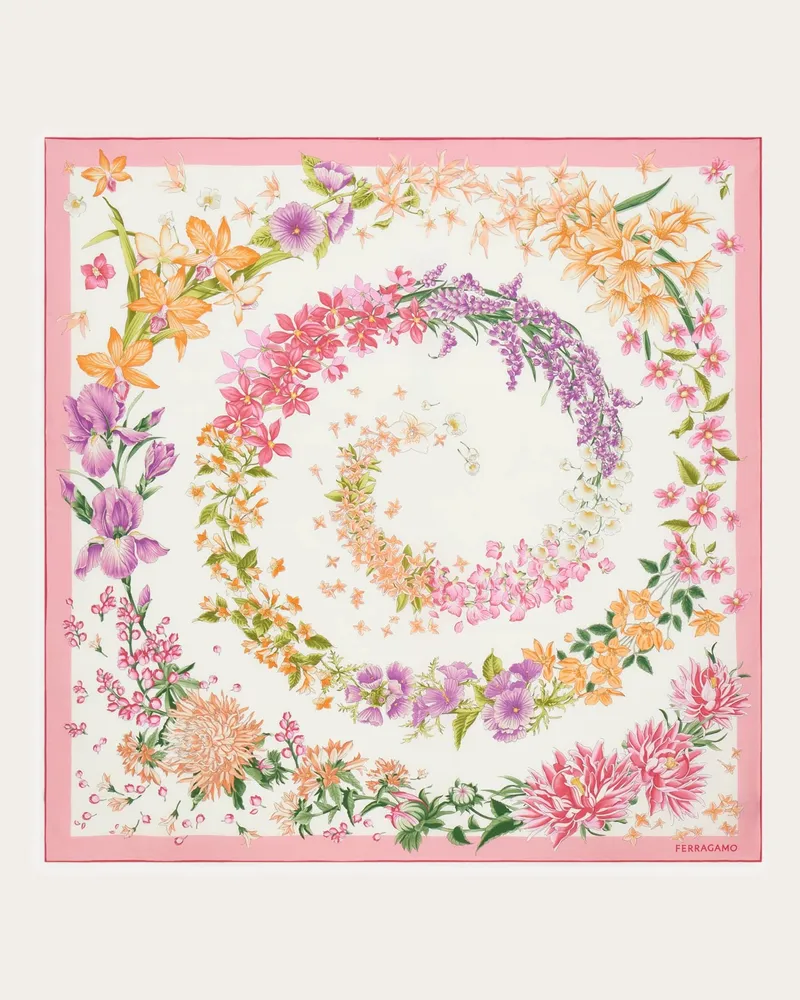 Ferragamo Damen Seidenhalstuch mit Frühlingsprint Rosa Rosa