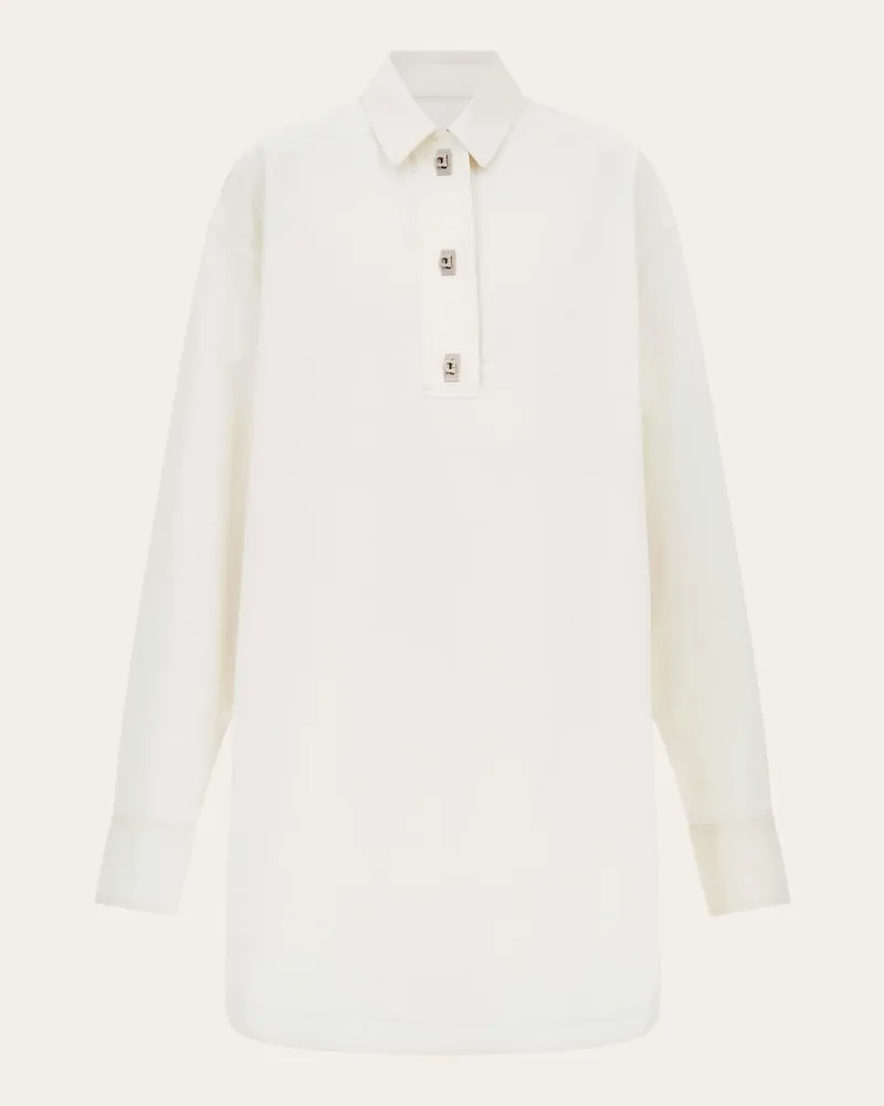 Ferragamo Damen Hemdkleid aus Baumwolle und Seide Weiß Weiß