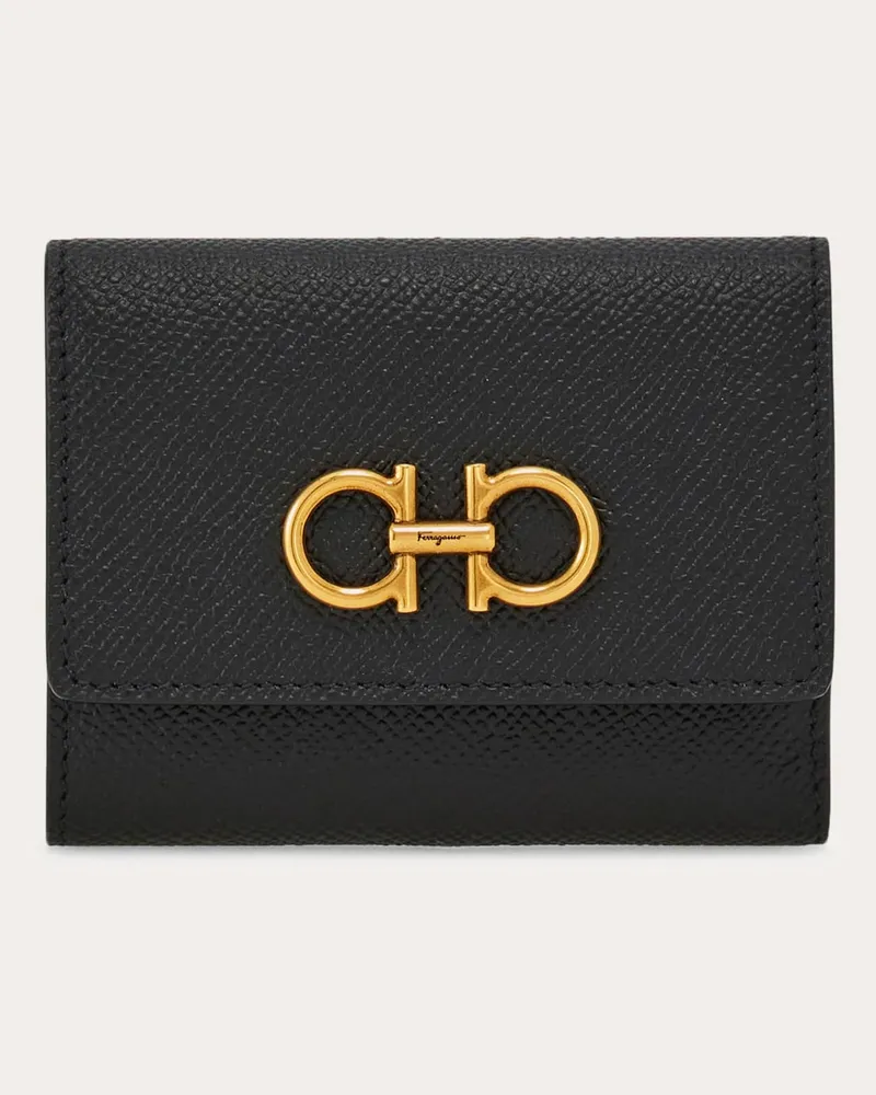 Ferragamo Damen Trifold Portemonnaie Schwarz Schwarz