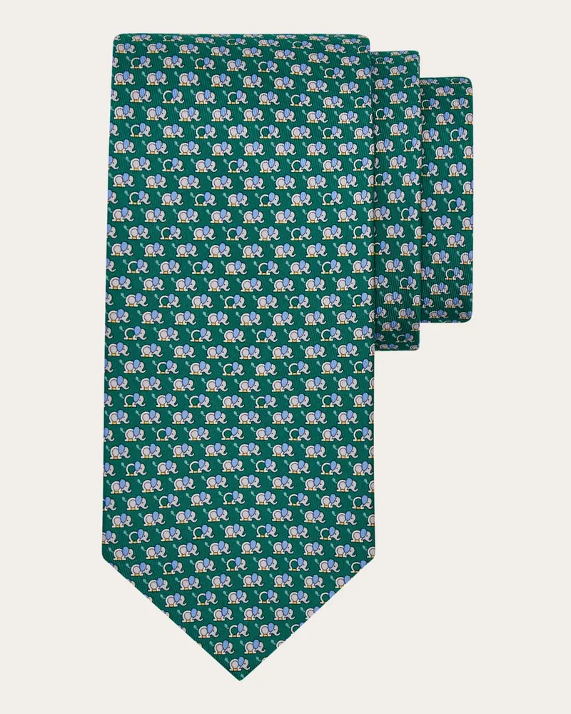 Ferragamo Herren Seidenkrawatte mit Elefanten-Print Grün Grün