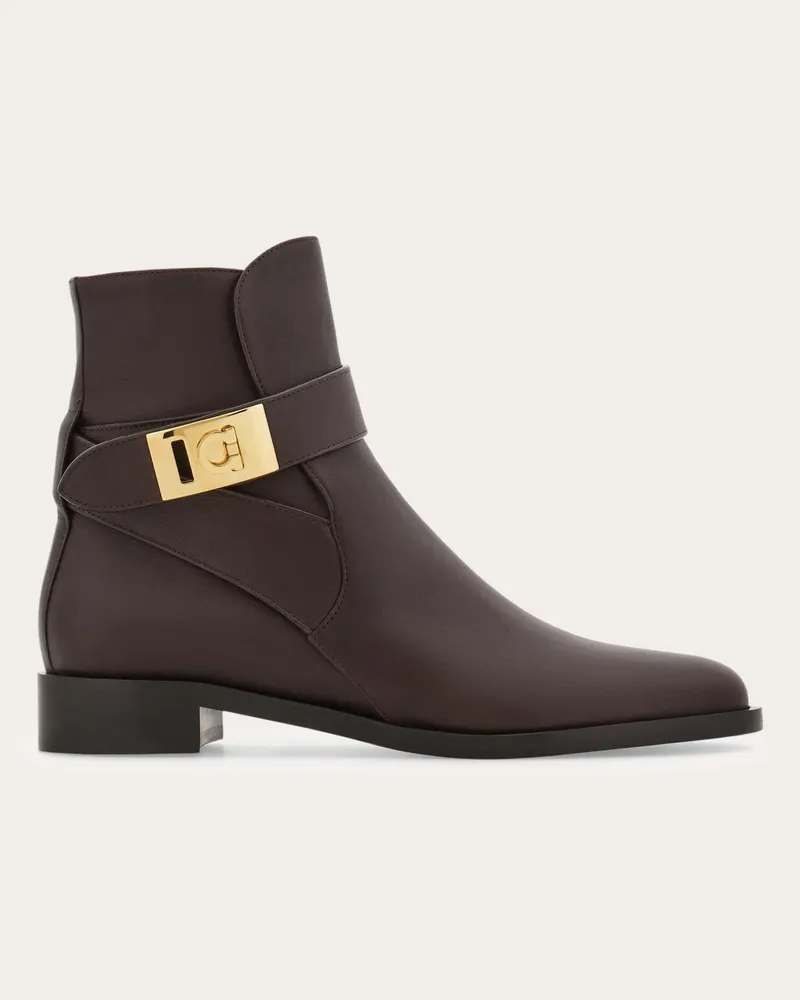 Ferragamo Damen Stiefelette mit Hug-Schnalle Braun Größe Braun