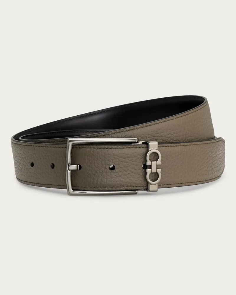 Ferragamo Herren Verstellbarer Gancini Wendegürtel Schwarz Schwarz