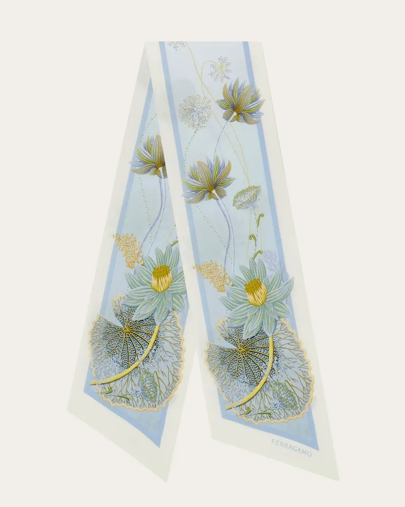 Ferragamo Damen Bandeau-Tuch mit Seerosen-Print Blau Blau
