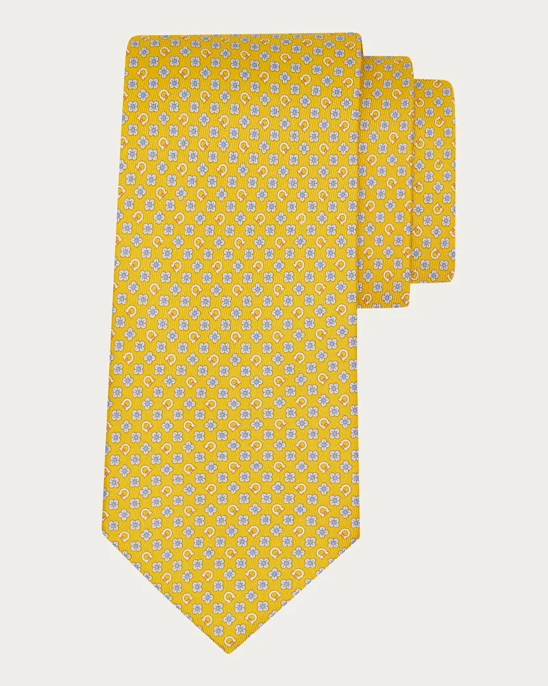 Ferragamo Herren Seidenkrawatte mit Gancini flower-Print Gelb Gelb