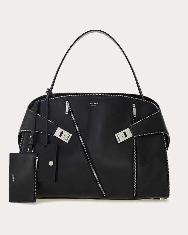 Ferragamo Damen Hug Soft Schultertasche (L) Schwarz Schwarz