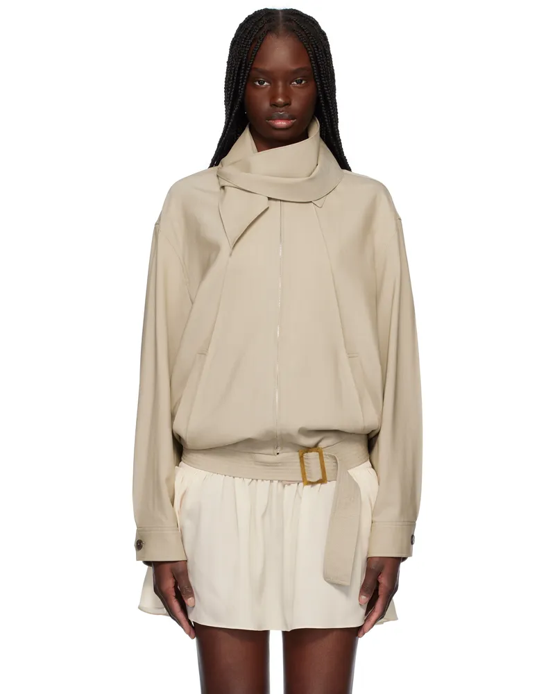 RECTO Beige Scarf Detail Harrington Jacket Sepia