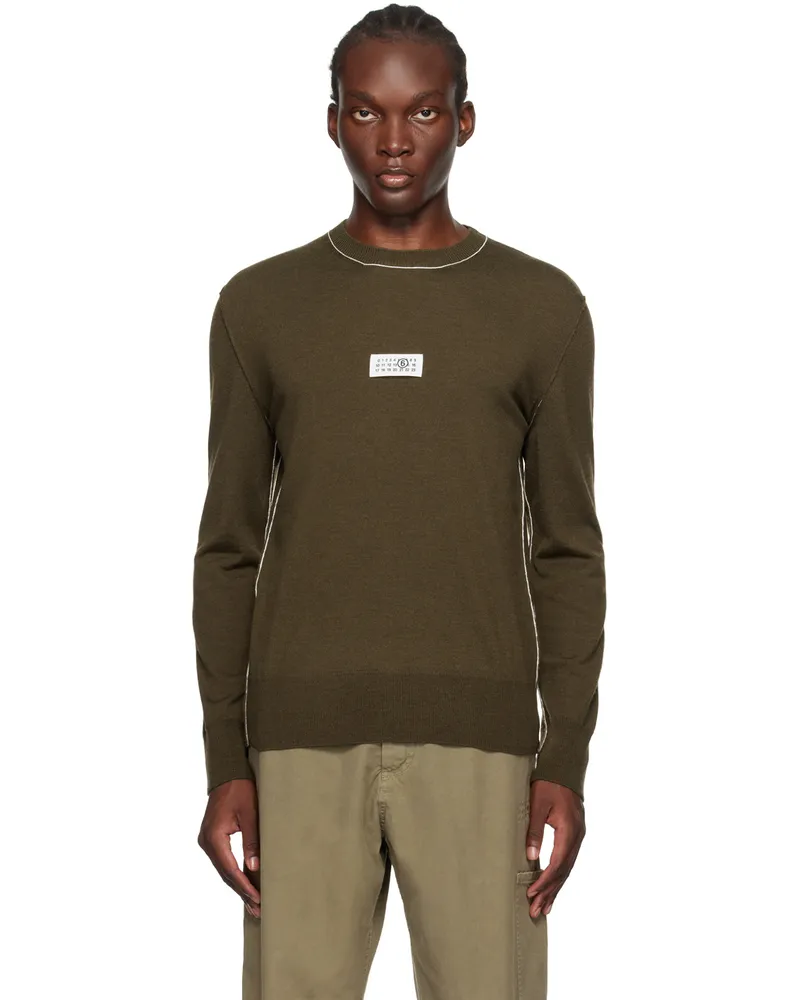Maison Margiela Khaki Virgin Wool Logo Patch Sweater 727