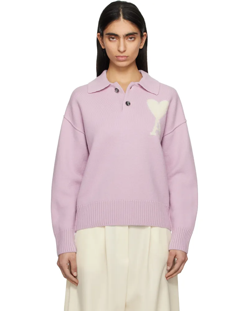 AMI Paris Purple Wool Ami de Coeur Polo Lila