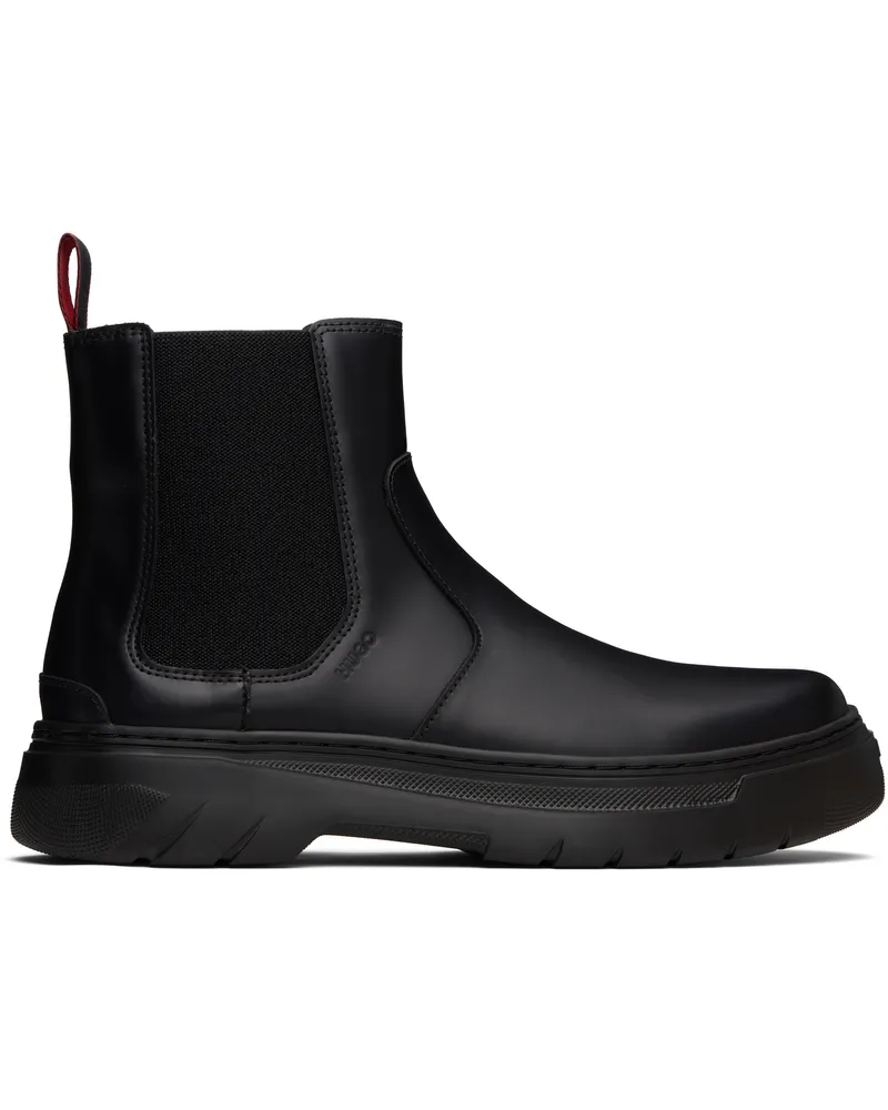HUGO BOSS Black Embossed-Logo Chelsea Boots 001-black