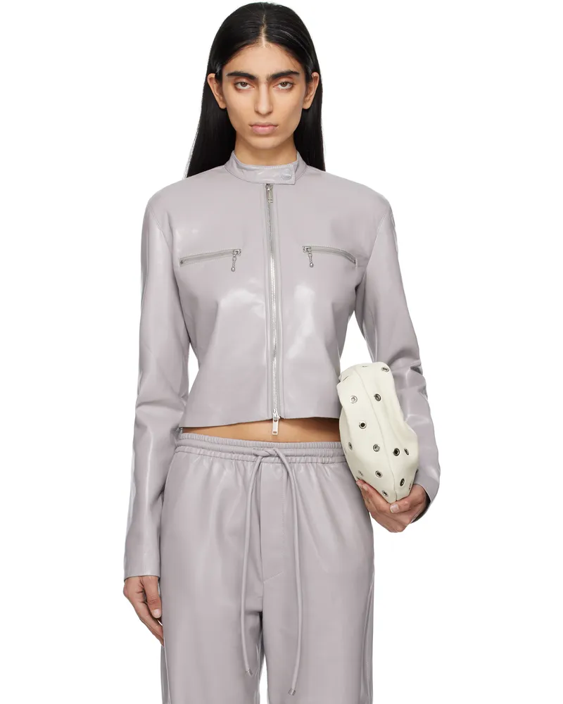 Nanushka Gray Aletta Faux-Leather Jacket Gry