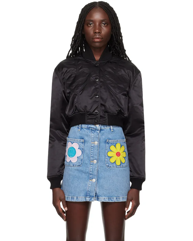 Moschino Black Embroidered Bomber Jacket A0555