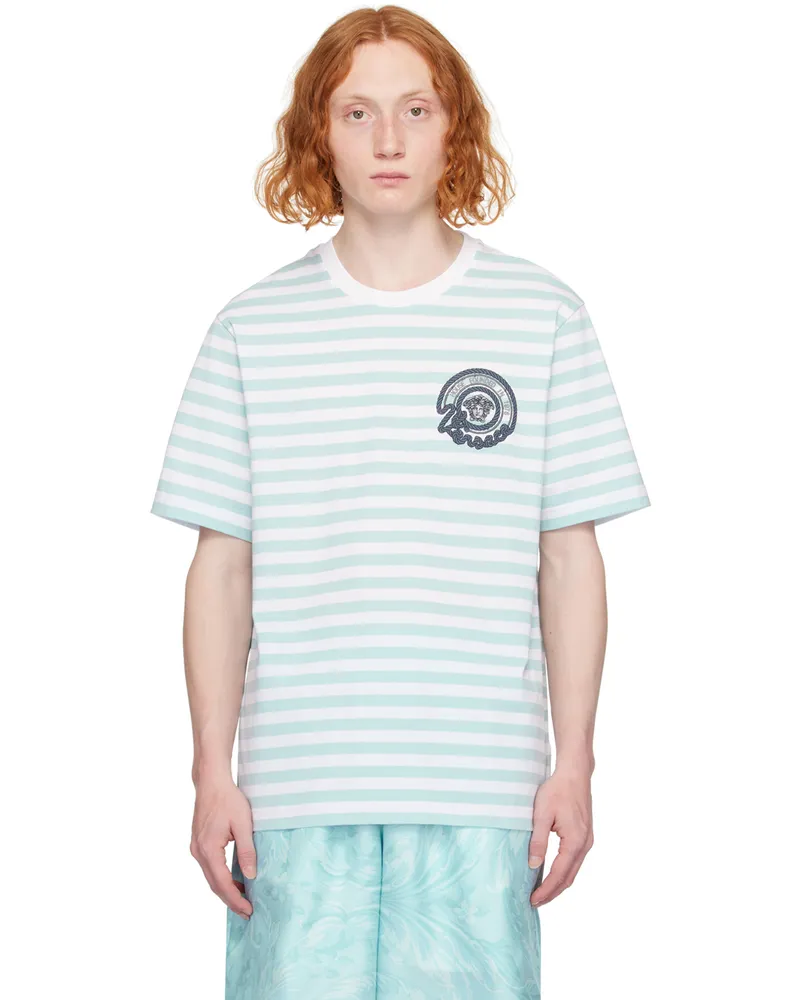 Versace White & Blue Nautical Stripe T-Shirt 2wk90-white+pale