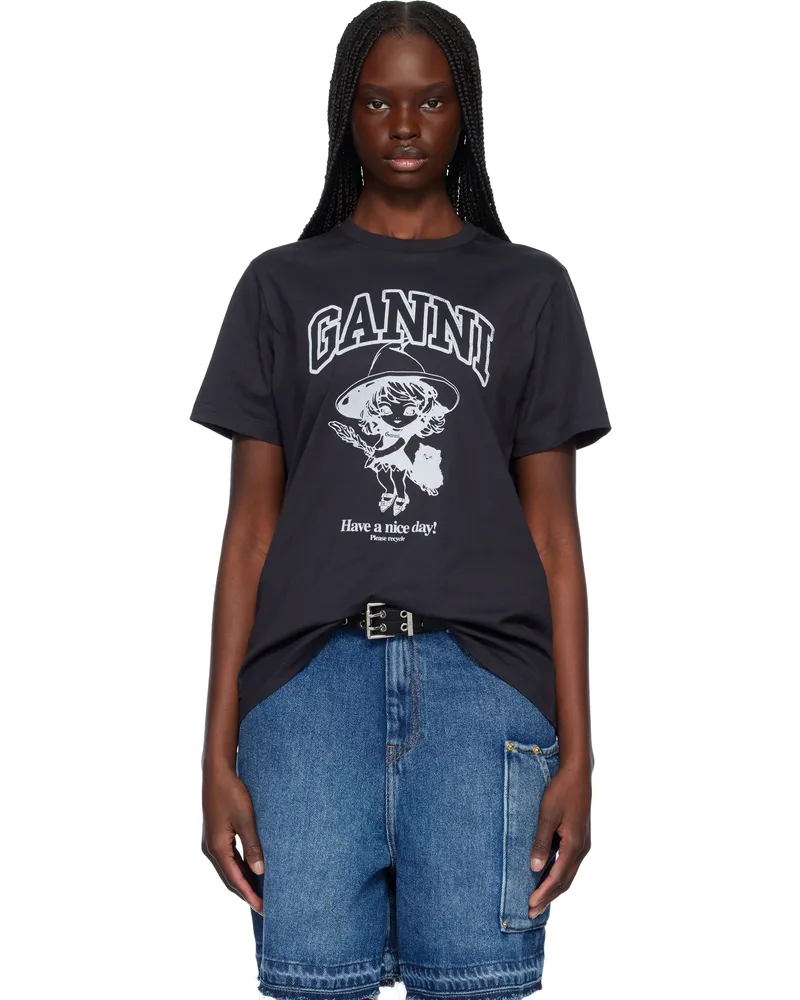 Ganni Black Basic Cotton Witch Relaxed T-shirt 252