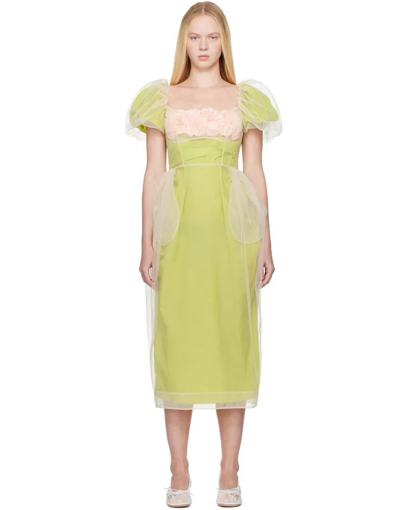 Simone Rocha Beige & Green Layered Carnation Balconette Maxi Dress Matcha