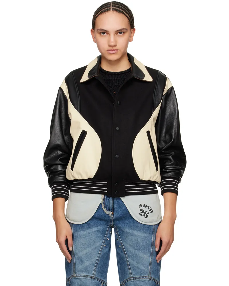 Andersson Bell Black & Off-White Robyn Leather Bomber Jacket Black