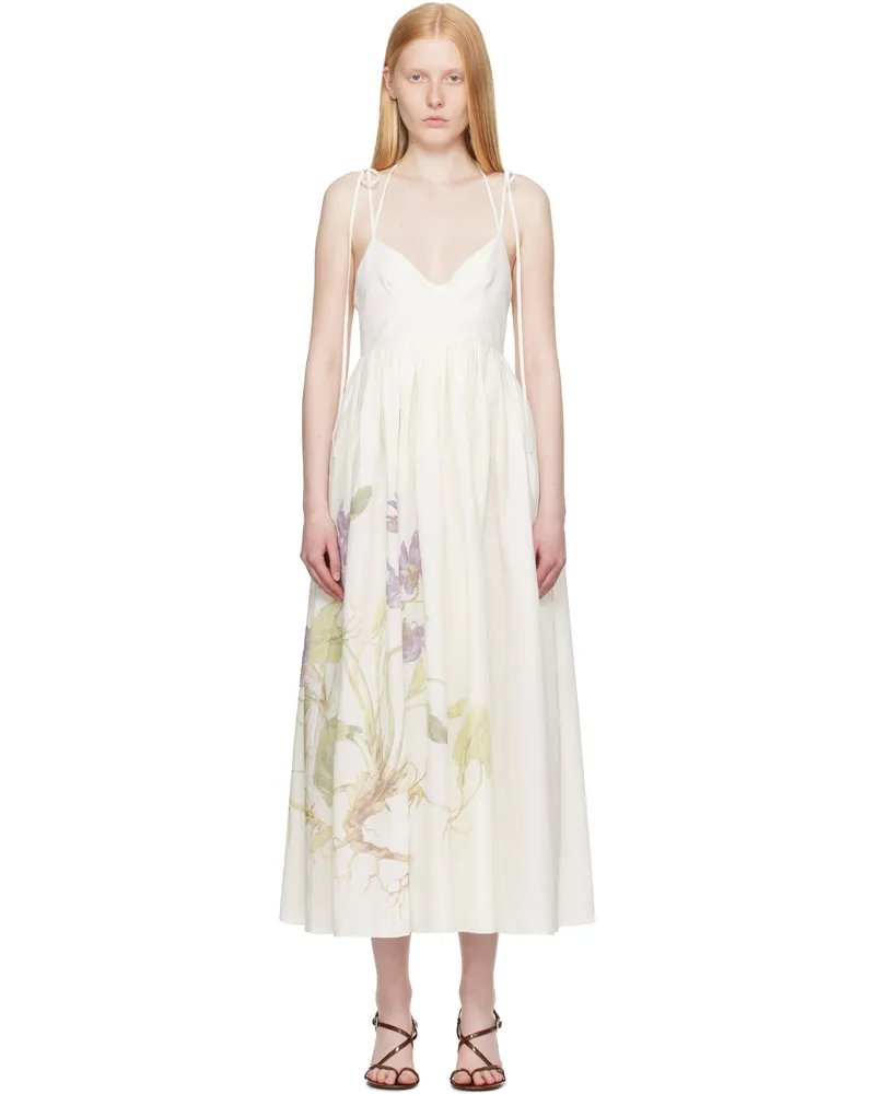 Erdem Off-White Strappy Fit & Flare Midi Dress Botanical