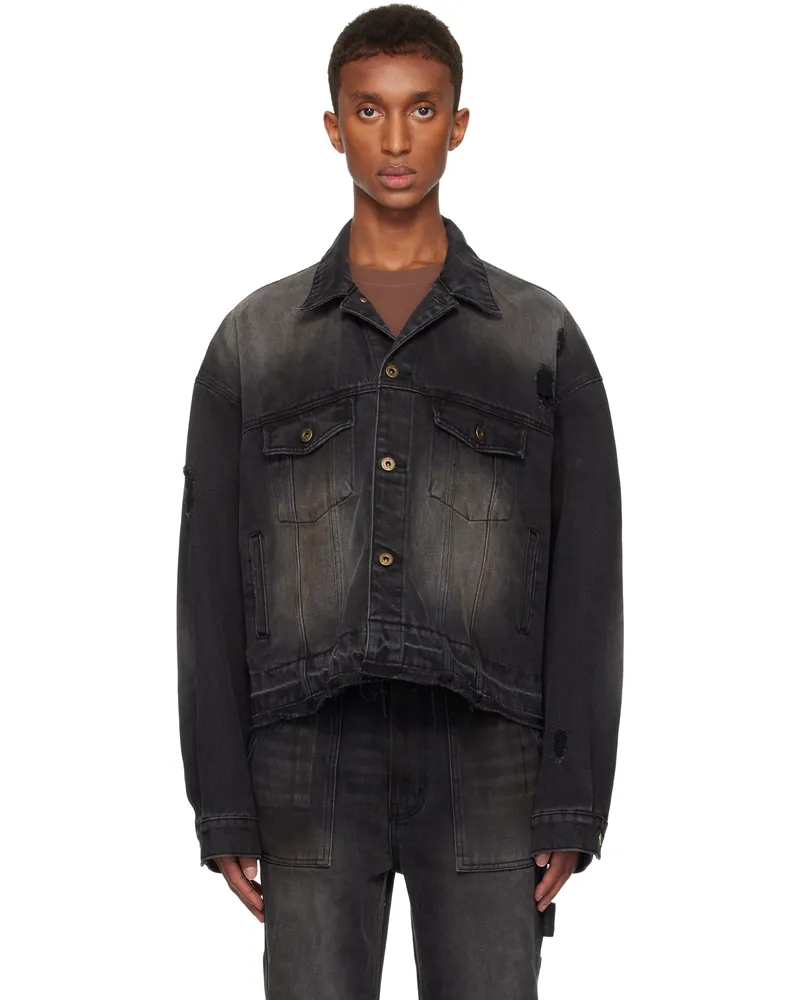 WE 11 DONE Black Distressed Denim Jacket Black