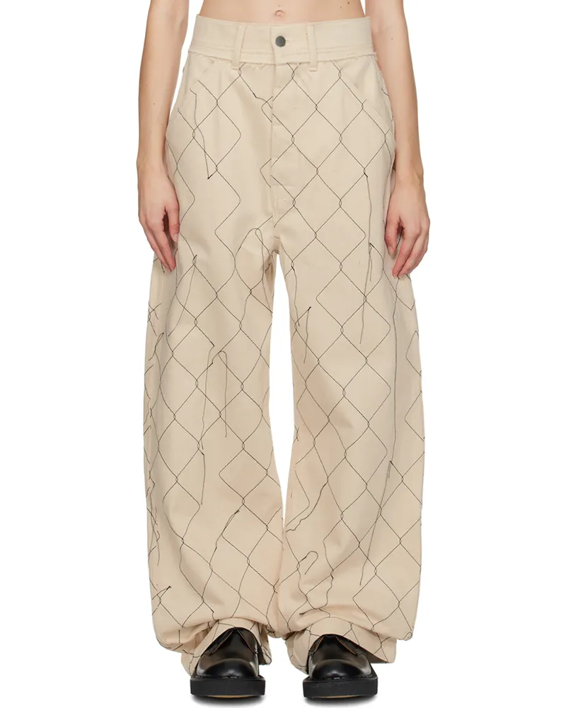 AIREI Beige Embroidered Jeans Natural