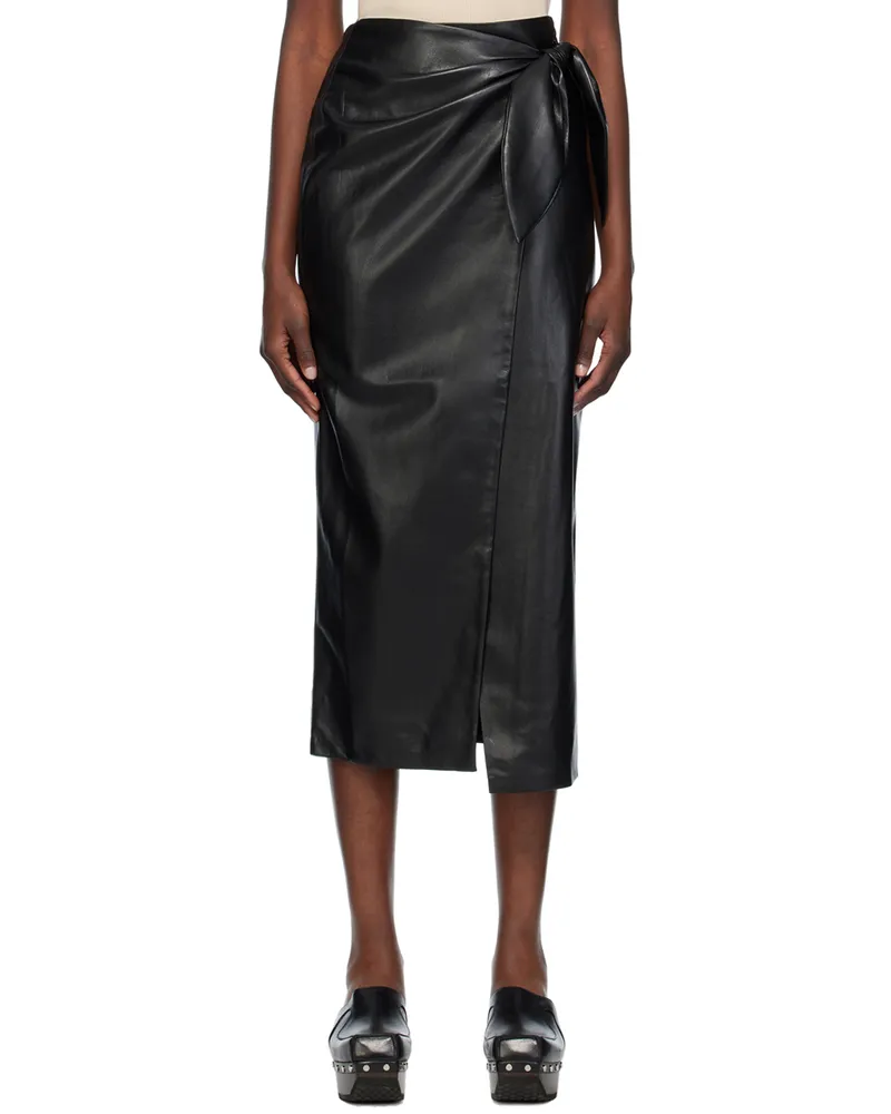 Nanushka Black Carola Vegan Leather Midi Skirt Black