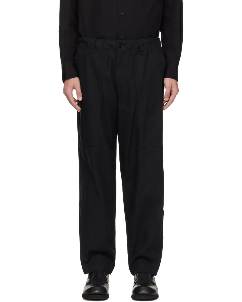 Yohji Yamamoto Black BS Herringbone Hem Zip Painter Trousers 3
