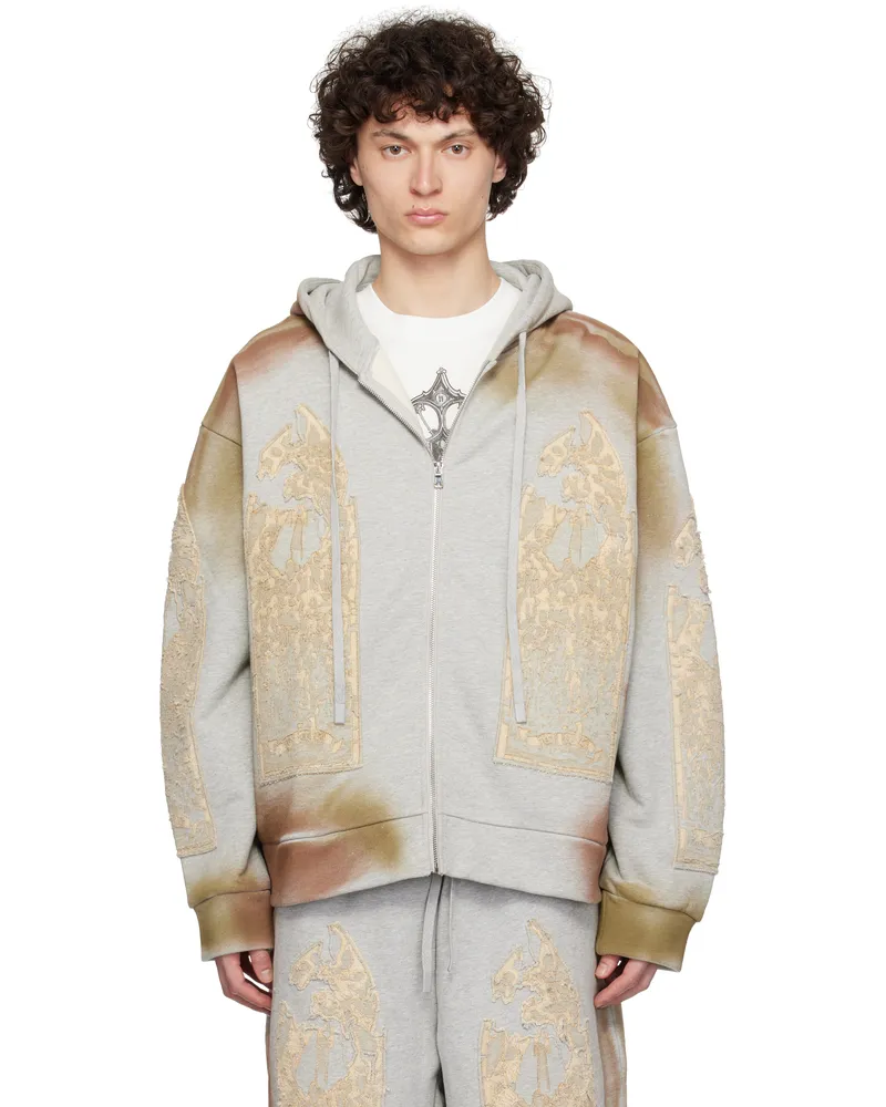 WHO DECIDES WAR Gray Signature Mechanic Zip Up Hoodie Vintage