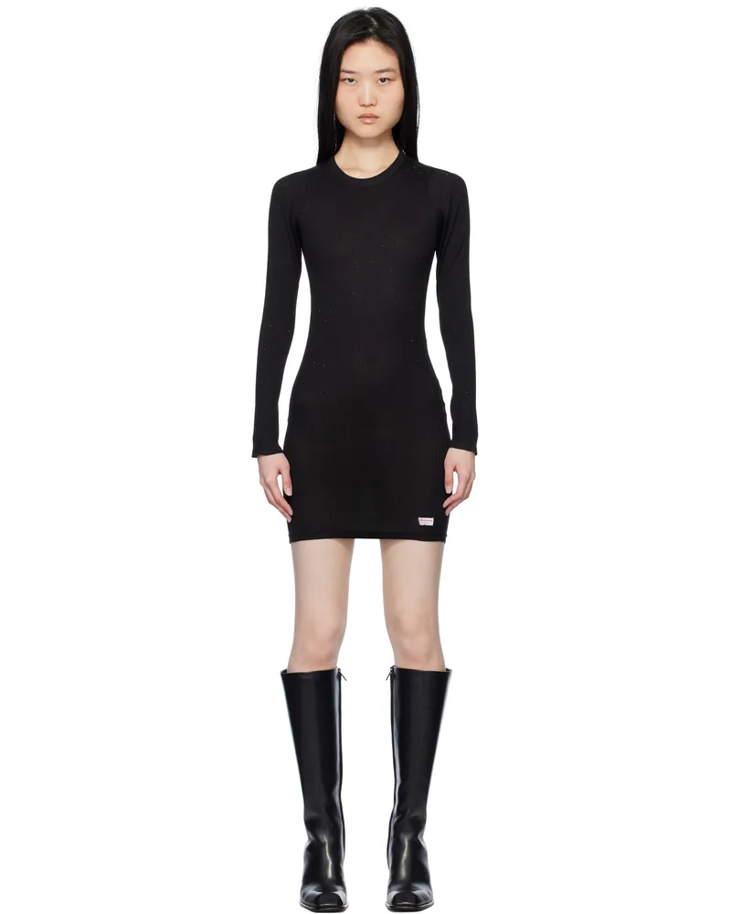 Alexander Wang Black Crystal Hotfix Long-Sleeve Minidress Black
