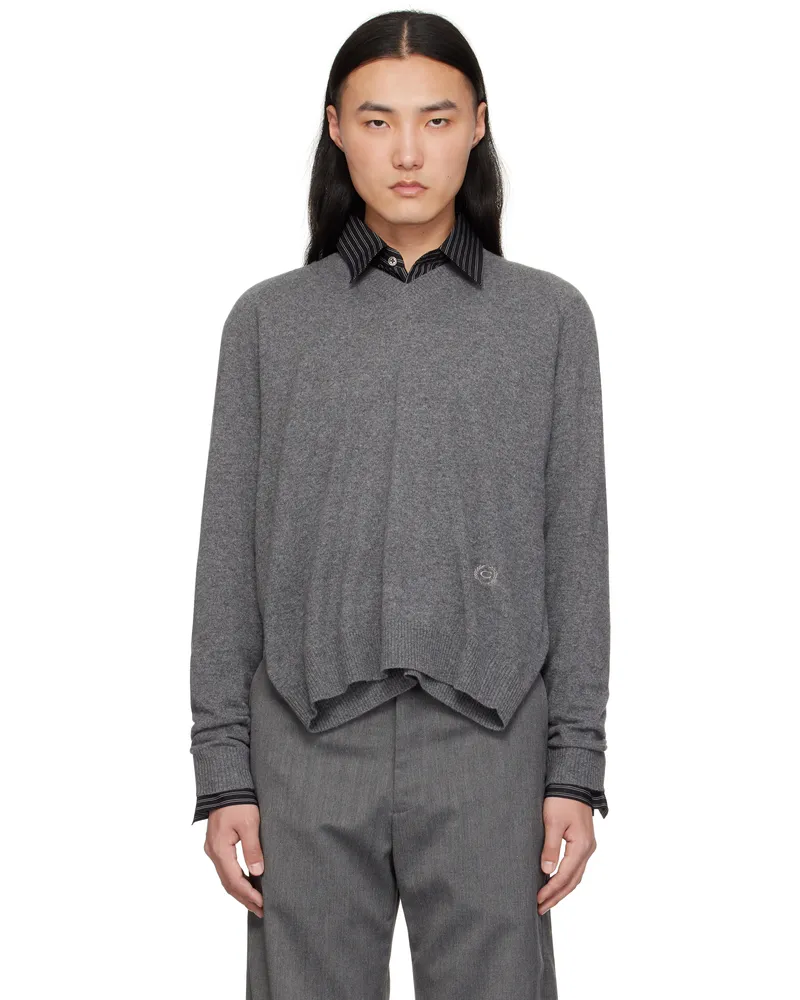 Commission Gray Double Front V-Neck Sweater Charcoal