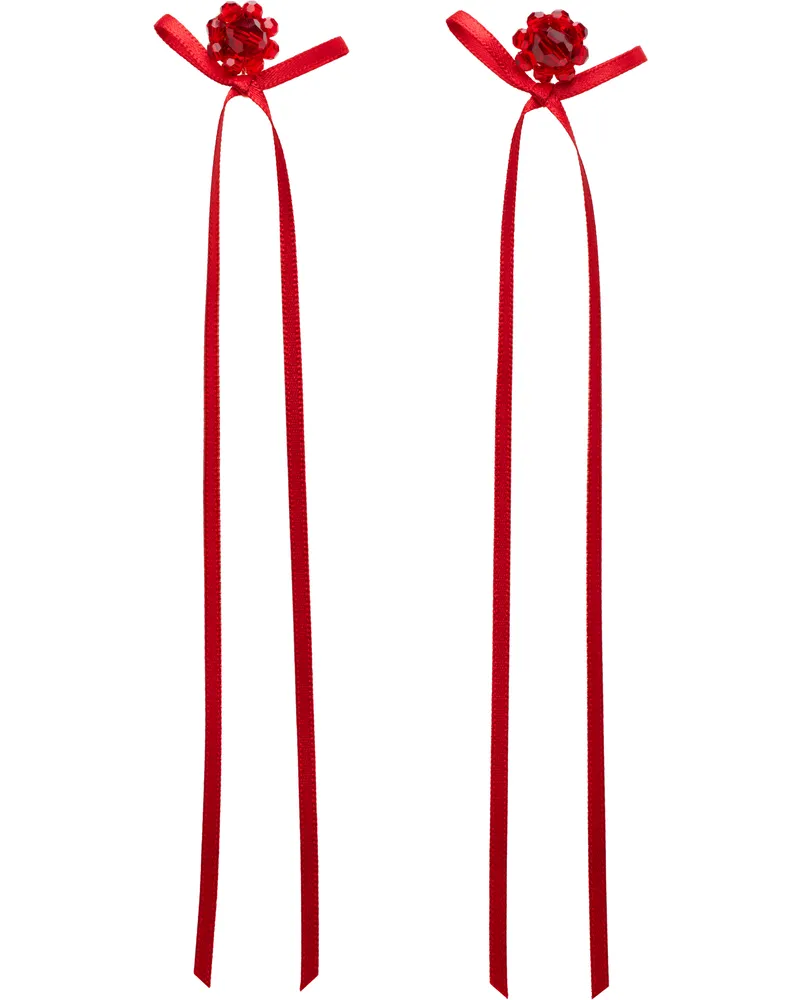Simone Rocha Red Bow Ribbon Stud Earrings Red