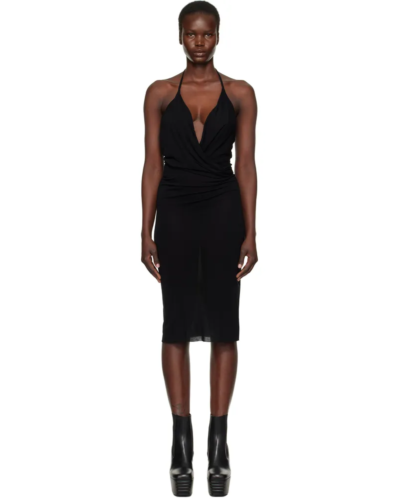 Rick Owens Black Hollywood Draped Midi Dress 09