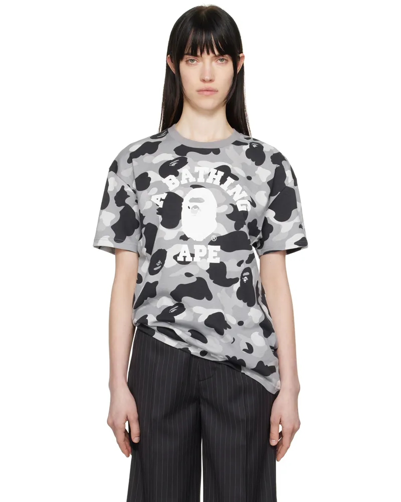 BAPE Gray 1st Camo College Oversized T-shirt Gray