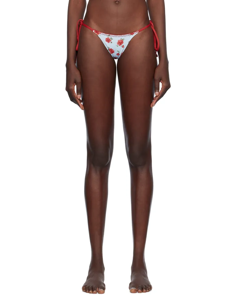 Frankies Bikinis Blue & Red Divine Skimpy String Bikini Bottom Rosewater