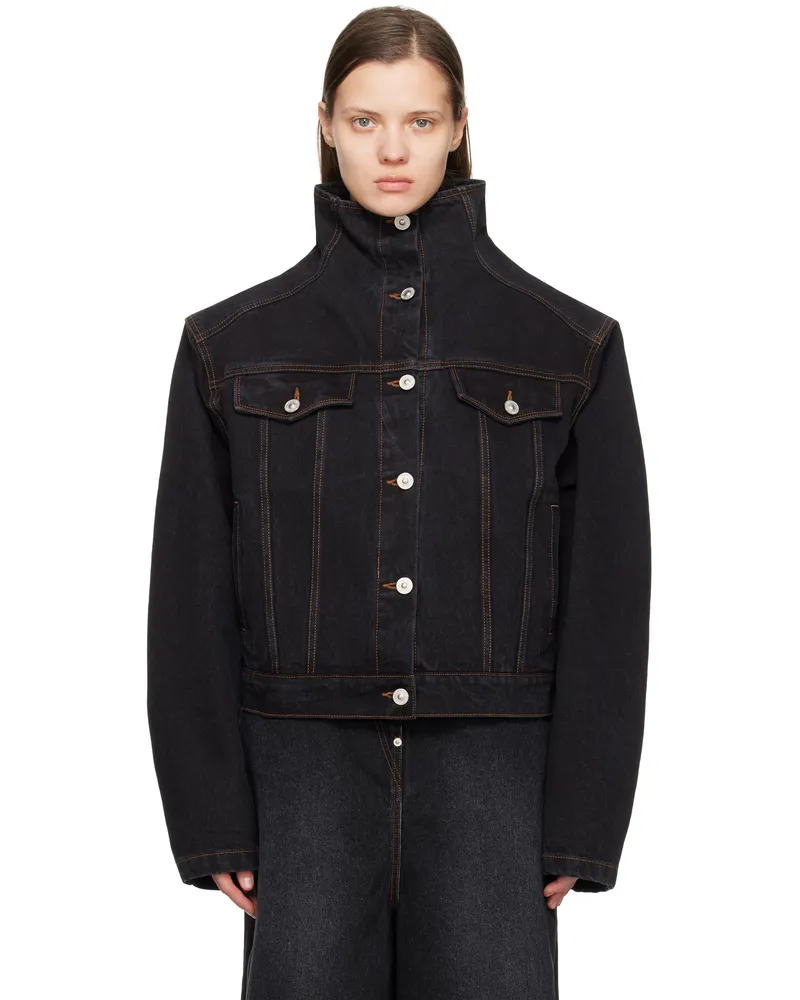 pushBUTTON Black High Neck Denim Jacket Black