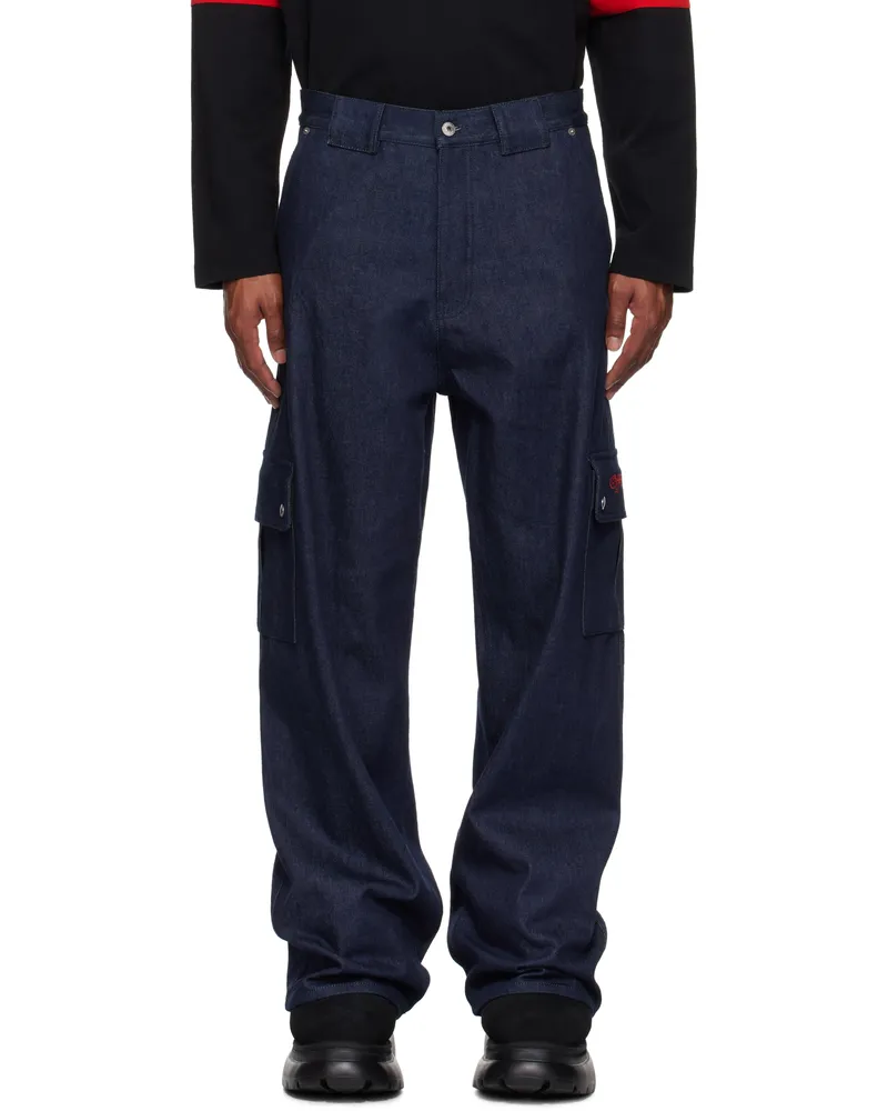 OFF-WHITE Blue Script Raw Denim Cargo Pants Raw
