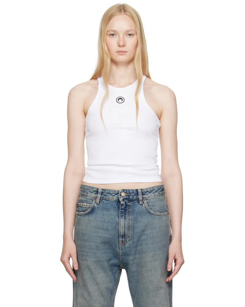 Marine Serre White Moon Logo Ribbed Jersey Tank Top Wh10