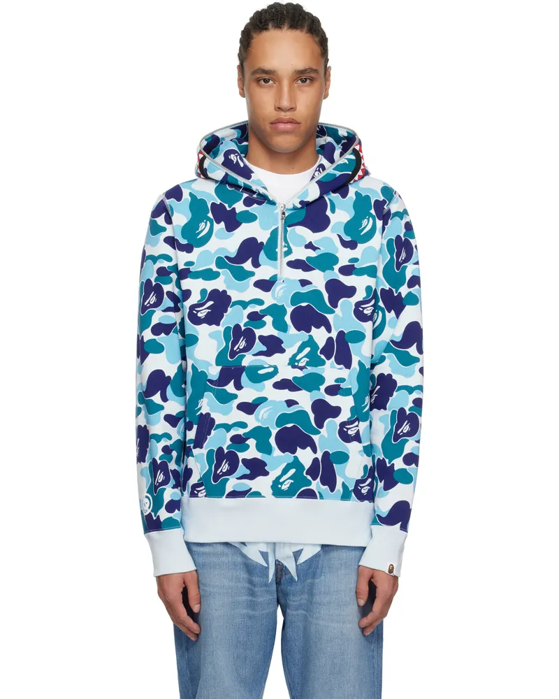 BAPE Blue ABC Camo Shark Half Zip Hoodie Blue