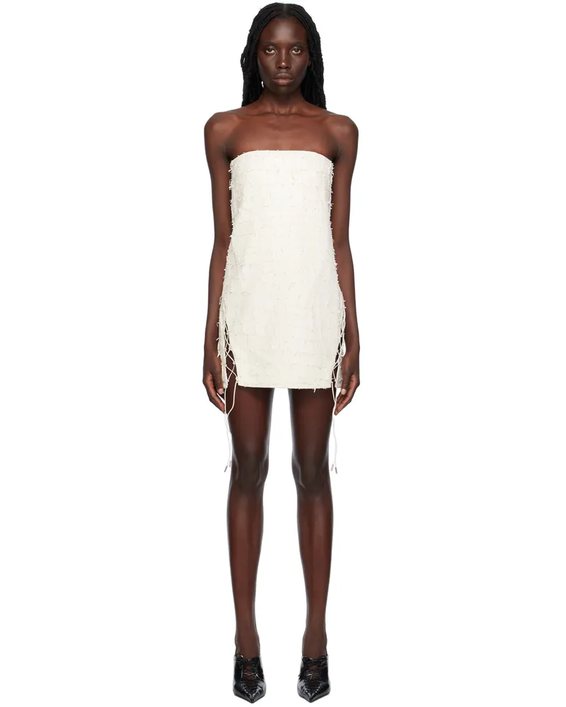 Dion Lee White Snake Etched Leather Minidress Ivory
