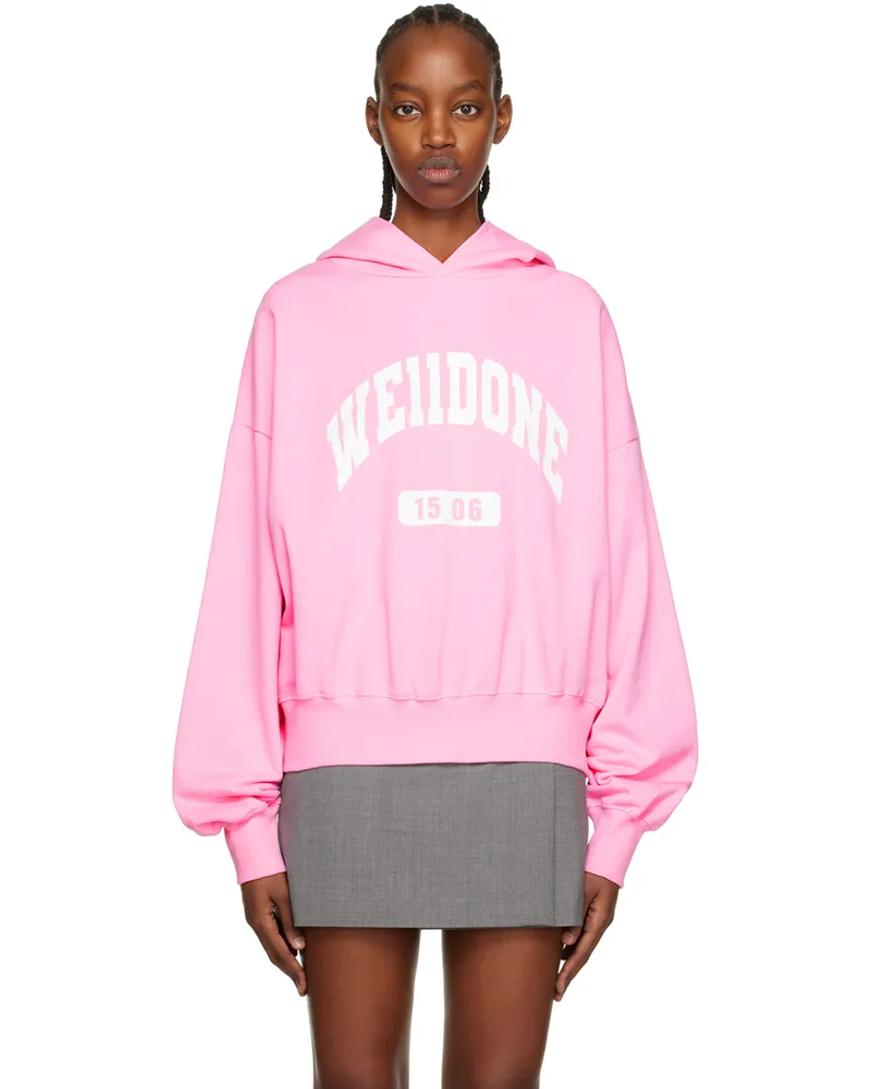 WE 11 DONE Pink Old School Campus Hoodie Pink