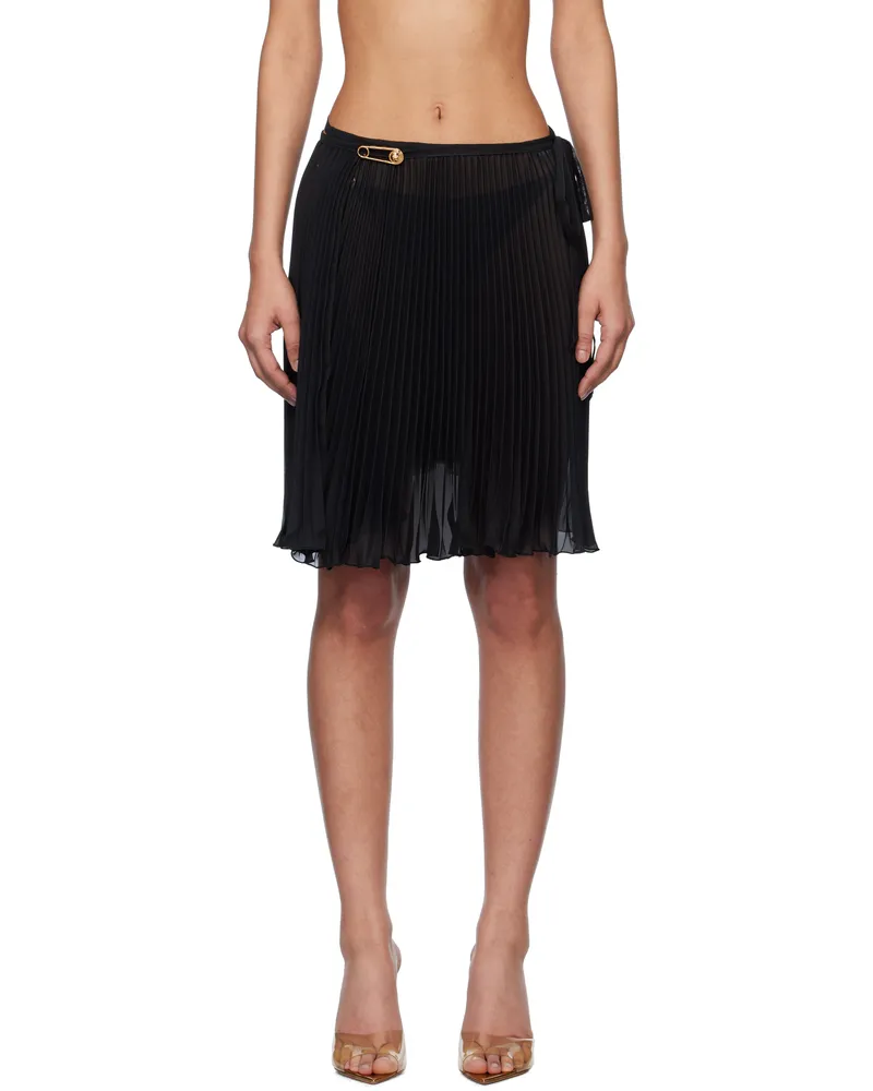 Versace Black Safety Pin Pleated Cover-up Skirt 1b000-black